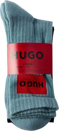 HUGO BOSS Hugo Korte sokken met Box-logo voor heren (set van 3) (Blauw)
