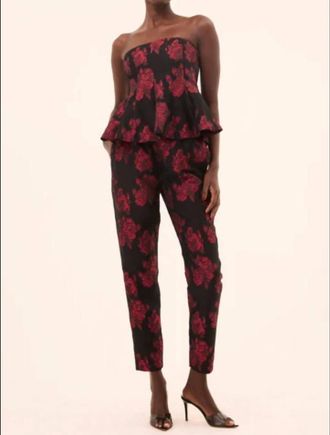 Misa Piper Holiday Peplum Top In Rose Print On Black Print