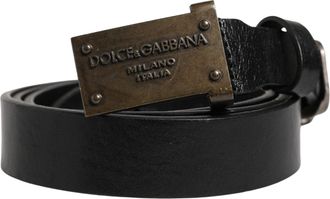 Dolce & Gabbana Men Black Classic Leather Logo Buckle Belt Calf