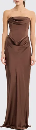 Rotate Abito lungo bustier in raso con drappeggio e spalle scoperte