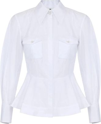 Elisabetta Franchi Katoenen Poplin Blouse Met Volant - Dames - Overhemden - Wit - L - Katoen - Overhemden