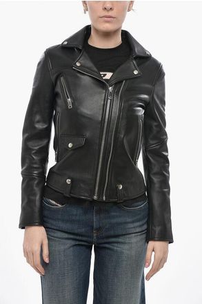 Diesel Leather Biker Jacket R-SINYA-A With Silver-Effect Buttons size Xxs