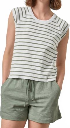 Lilla P Rib Short Sleeve Scoop Neck Tee In Sage Stripe