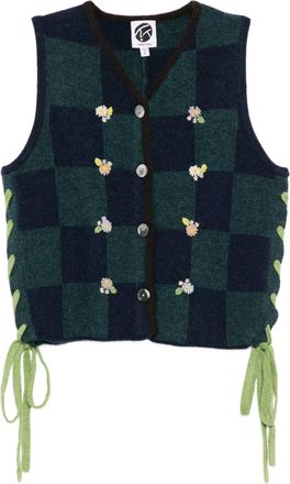 YanYan Knits checked cardigan - women - Lambs Wool - M - Blue