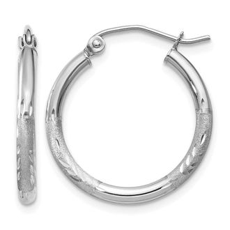 Diamond2Deal 14k Gold Satin & Diamond-cut 2x20mm Round Hoop Earrings
