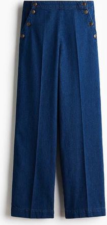 H&M Button-detail Denim Trousers in Dark Denim Blue at Nordstrom, Size 18