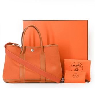 Herm&egrave;s Brown Orange Negonda Leather Handbag Tote Bag (Pre-Owned)