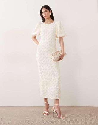 Vero Moda Vestito lungo testurizzato bianco gardenia con maniche voluminose