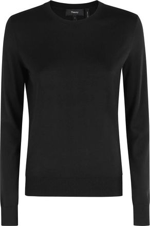 Theory Zwarte lange mouwen ronde hals top - Dames - Ronde hals truien - Zwart - XS - Wol - Truien & Vesten