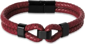 Bruno Magli Mens Infinity Leather Bracelet, Red