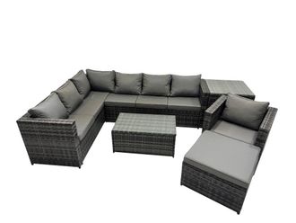 Fimous Outdoor Rattan Garden Furniture Set with Side Table Big Stool in Dark Grey