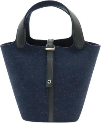 Herm&egrave;s Pre-owned Picotin Lock PM Felt Leather Tote Bag - Dames - Vintage Tas - Blauw - ONE Size - Leer - Vintage
