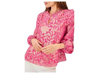 Lilly Pulitzer Giana Long Sleeve Silk Top Womens Clothing Sun Shell Pink Floral Bloom : MD