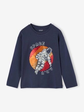 Vertbaudet T-shirt gar&ccedil;on manches longues sequins r&eacute;versibles marine