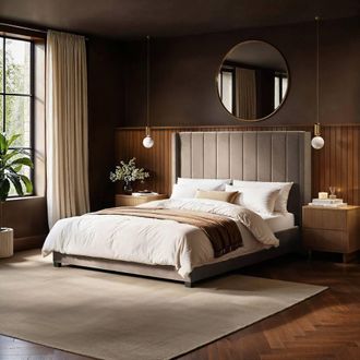 Flair Tiggy Ottoman Bed with Winged Headboard Beige Velvet | Size: Double