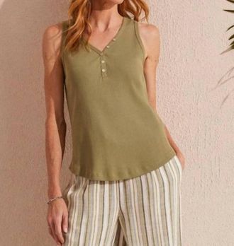 Tribal Henley Tank Top With Buttons In Cactus