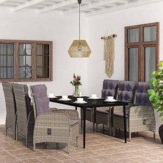 vidaXL Juego De Comedor De Jard&iacute;n 7 Piezas Con Cojines Gris Y Negro Vidaxl