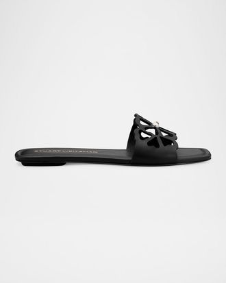 Stuart Weitzman Jasmine Leather Cutout Flat Slide Sandals