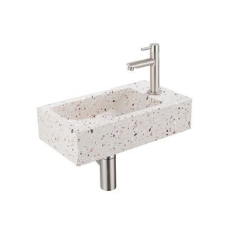 Saniclass Fuente Fonteinset - 40x22x10cm - kraangat rechts - fonteinkraan Geborsteld RVS PVD - afvoerplug - verlaagd sifon - mat beige