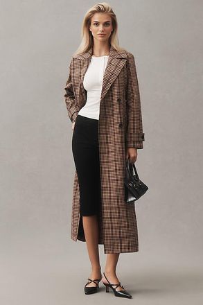 Avec Les Filles Belted Plaid Trench Coat Jacket