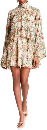 Avec Les Filles Mixed Print Long Sleeve Minidress in Pink Cheetah Scarf at Nordstrom, Size 8