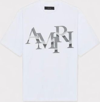 Amiri Mens Amiri Staggered Chrome Tee White - Size: 36