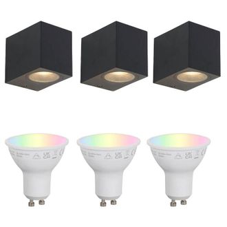 QAZQA Set of 3 Smart Wall Lights Black GU10 50mm IP44 - Baleno