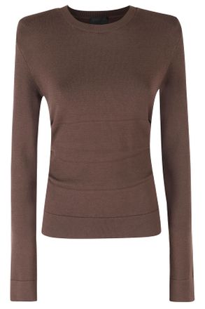 Dondup Chocolate Brown Viscose-Blend Ribbed Slim Sweater