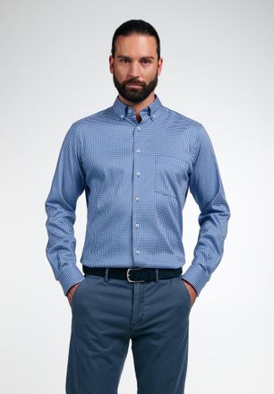 Eterna Langarmhemd ETERNA MODERN FIT, Herren, Gr. 40, Extra verl&auml;ngerter Arm, blau, Twill, 4% Elasthan, 26% Polyamid, 70% Lyocell, tailliert, Manschette, Hem