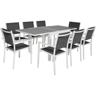 Happy Garden Conjunto De Jard&iacute;n Lampedusa Extensible En Textileno Gris 8 Plazas Aluminio Blanco