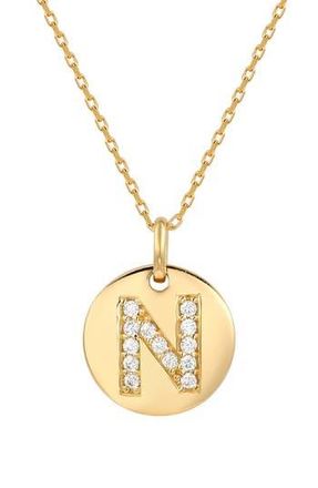 Suzy Levian Yellow Sterling Silver White Cubic Zirconia Initial Disc Pendant Necklace in Yellow-N at Nordstrom Rack