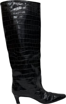 Toteme Croc-Embossed Knee-High Boots in Black Lamb Leather