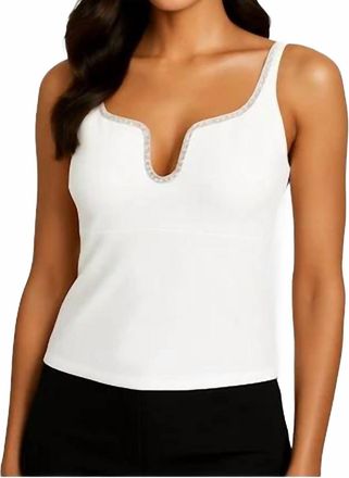 Maggy London Embellished Sweetheart Neckline Scuba Crepe Top In Ivory