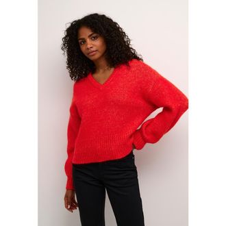 Kaffe KAtrina V-neck Casual Fit Pullover in Fiery Red Melange at Nordstrom, Size X-Large