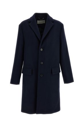 Dries Van Noten Navy Structured Peak-Lapel Wool-Blend Coat