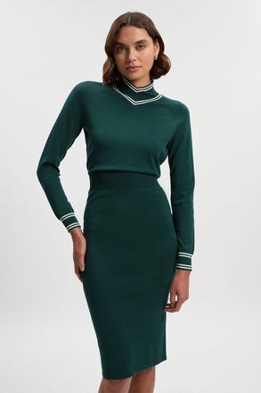 Karen Millen Womens Viscose Blend High Neck Knit Mini Dress - Forest Green - Size Large