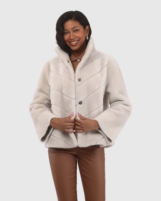 Gorski REVERSIBLE MERINO SHEARLING LAMB CHEVRON JACKET WITH HORIZONTAL BOTTOM