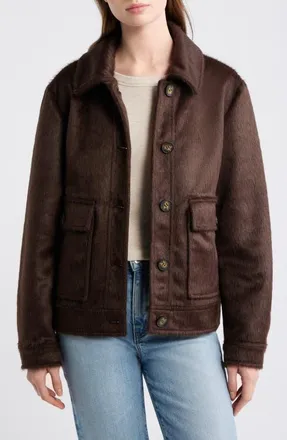 Bernardo Faux Calf Hair Trucker Jacket in Chocolate at Nordstrom, Size X-Small