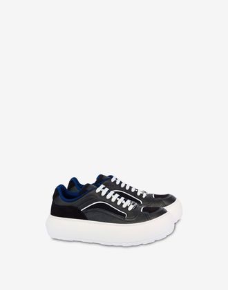 Moschino Mesh, calfskin, and suede sneakers - Black