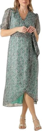 Freebird by Steven Blossom SS Flower Midi Jurk - Dames - Wikkelkleedje - Groen - XS - Kleedjes