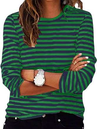 Generic Warehouse Deals Today Womens Striped Tops UK Casual Long Sleeve Crewneck Loose Fit Shirts 2025 Spring Fashion Lightweight Blouse Dressy Comfy Going Ou