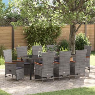 vidaXL Conjunto De Comedor De Jard&iacute;n 9 Pcs Gris Rat&aacute;n Sint&eacute;tico Vidaxl
