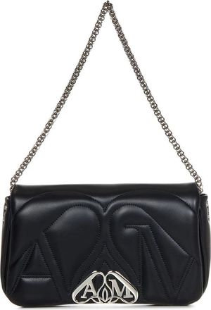 Alexander McQueen Gewatteerde Seal Logo Schoudertas Zwart - Dames - Schoudertassen - Zwart - ONE Size - Tassen