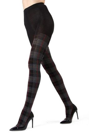 MeMoi Glasgow Plaid Sweater Tights in Black at Nordstrom, Size Medium