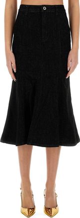 Self Portrait Denim Flared Midi Skirt-Donna