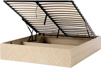 Beliani Letto matrimoniale con contenitore ottomano MDF Aspetto naturale Marrone chiaro 160 x 200 cm Etel