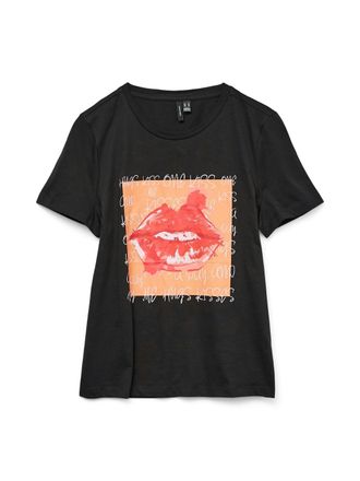 Vero Moda Kurzarmshirt VERO MODA VMSORI FRANCI SS TOP BOX JRS GA, Damen, Gr. XS, schwarz (schwarz print:square kiss), Jersey, Obermaterial: 100% Baumwolle, bedr
