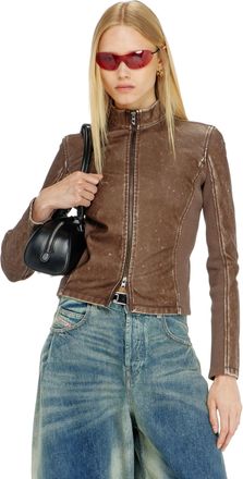 Diesel Biker jacket with rib-knit inserts - Tops - Woman - Brown
