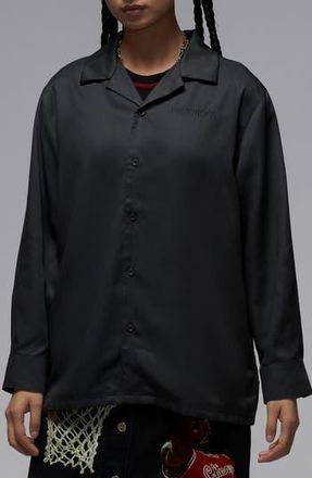 Nike Long Sleeve Woven Button-Up Top in Dark Smoke Grey at Nordstrom Rack, Size Xx-Large