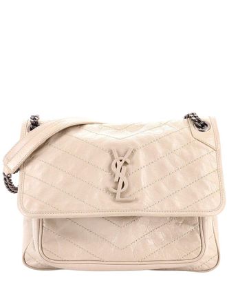 Saint Laurent Beige Matelasse Chevron Leather Niki Chain Flap Bag Medium (Authentic Pre-Loved)